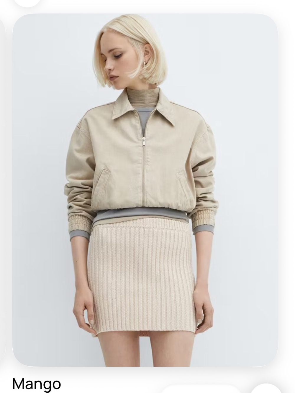 Mango Cream Ribbed Mini Skirt